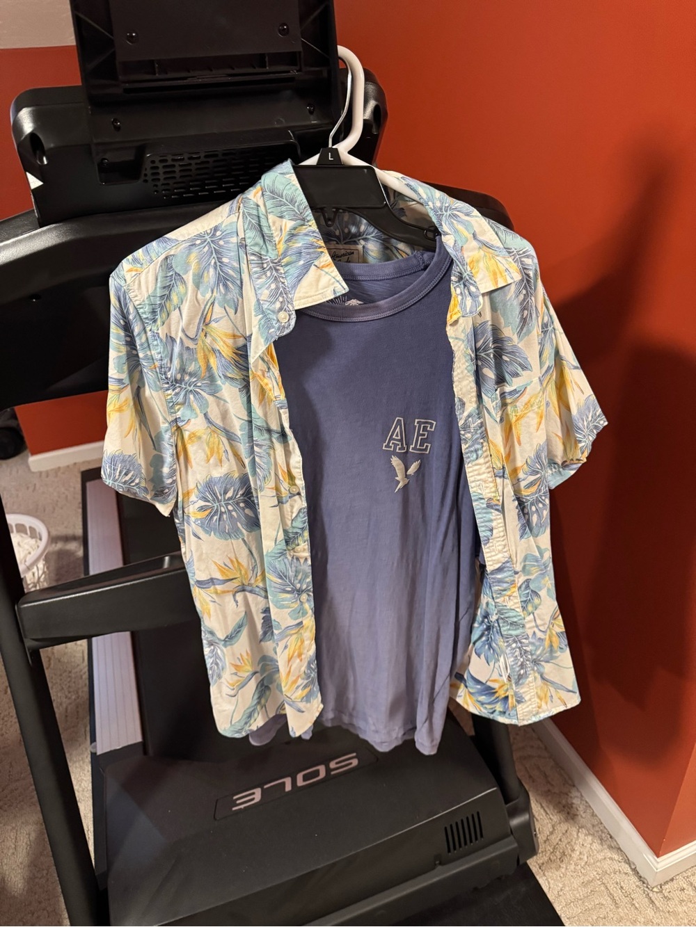American Eagle Outfitters Blue Tee with Floral Short-Sleeve Button-Down